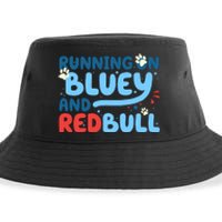 Running On Blue Heeler And Energy Drinks Red White Blue Dog Blu Sustainable Bucket Hat