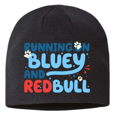 Running On Blue Heeler And Energy Drinks Red White Blue Dog Blu Sustainable Beanie