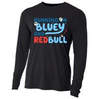 Running On Blue Heeler And Energy Drinks Red White Blue Dog Blu Cooling Performance Long Sleeve Crew