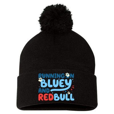 Running On Blue Heeler And Energy Drinks Red White Blue Dog Blu Pom Pom 12in Knit Beanie