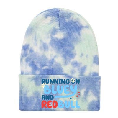 Running On Blue Heeler And Energy Drinks Red White Blue Dog Blu Tie Dye 12in Knit Beanie