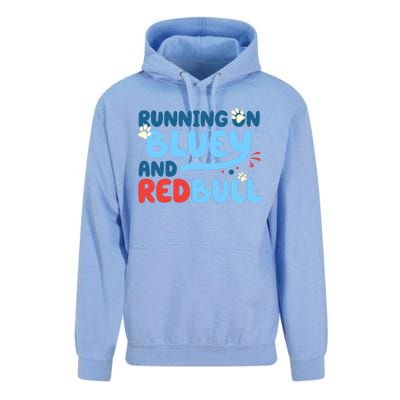 Running On Blue Heeler And Energy Drinks Red White Blue Dog Blu Unisex Surf Hoodie