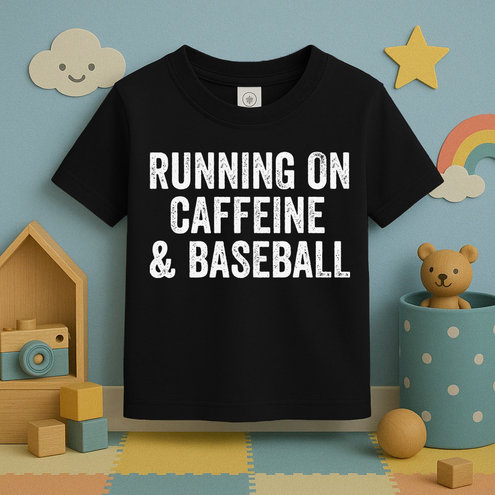 Running On Coffee And Baseball Caffeine Lover Toddler T-Shirt