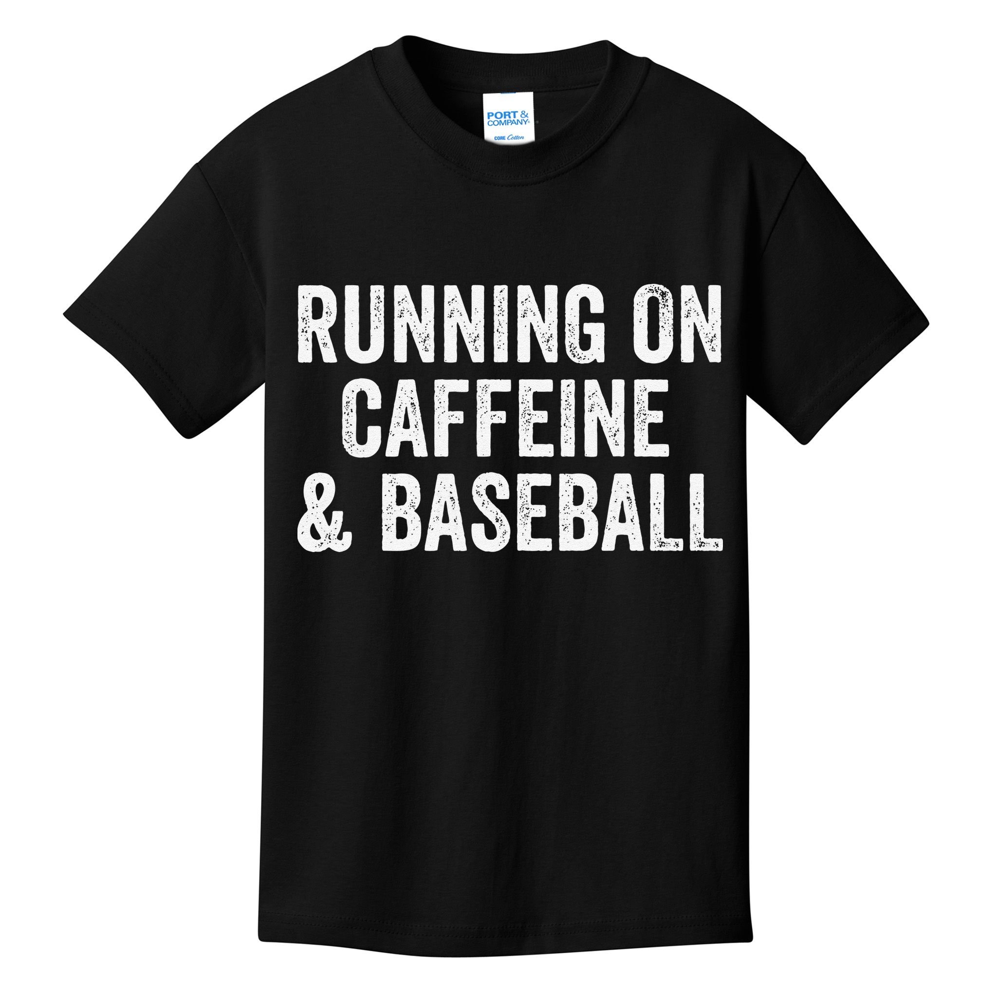 Running On Coffee And Baseball Caffeine Lover Kids T-Shirt