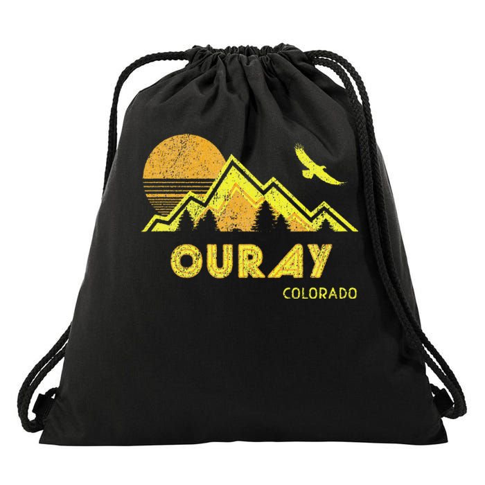 Retro Ouray Colorado Distressed Home Drawstring Bag