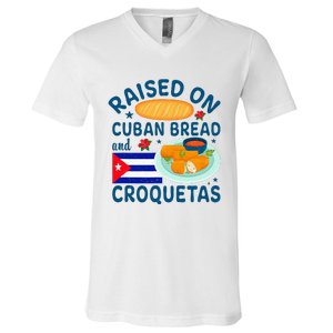 Raised On Cuban Bread And Croquetas Cuba Cuban V-Neck T-Shirt