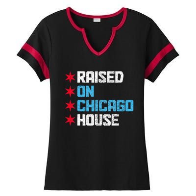 Raised On Chicago House Music Rave Party Vintage Ladies Halftime Notch Neck Tee