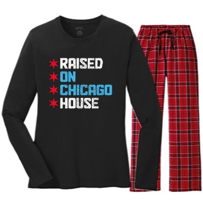 Raised On Chicago House Music Rave Party Vintage Women's Long Sleeve Flannel Pajama Set 