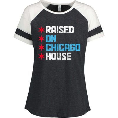 Raised On Chicago House Music Rave Party Vintage Enza Ladies Jersey Colorblock Tee