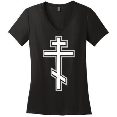 Russian Orthodox Cross Crucifix Christian Women's V-Neck T-Shirt