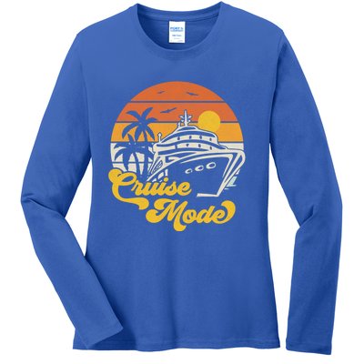 Retro On Cruise Mode Family Vacation Style Gift Ladies Long Sleeve Shirt