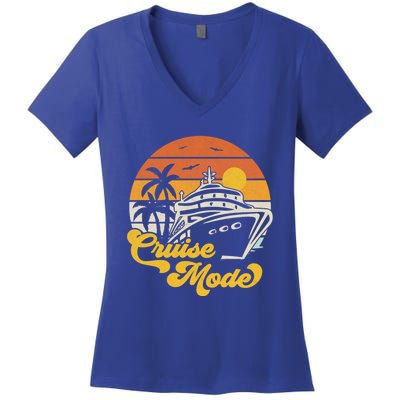 Retro On Cruise Mode Family Vacation Style Gift Women's V-Neck T-Shirt