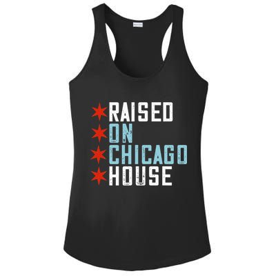 Raised On Chicago House Music EDM DJ Illinois Raver Ladies PosiCharge Competitor Racerback Tank