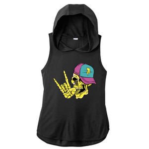 Rock On Cool Skull Ladies PosiCharge Tri-Blend Wicking Draft Hoodie Tank