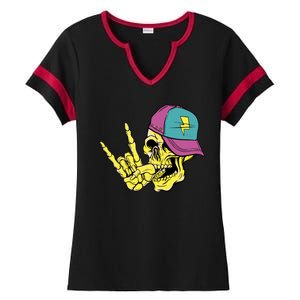 Rock On Cool Skull Ladies Halftime Notch Neck Tee