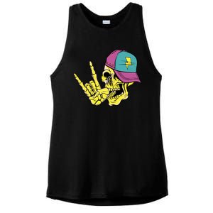 Rock On Cool Skull Ladies PosiCharge Tri-Blend Wicking Tank