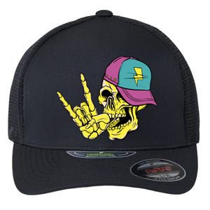 Rock On Cool Skull Flexfit Unipanel Trucker Cap