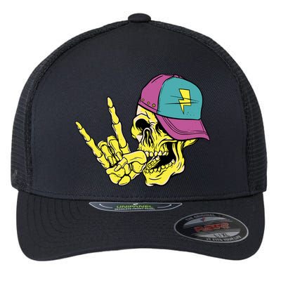 Rock On Cool Skull Flexfit Unipanel Trucker Cap
