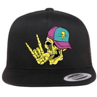 Rock On Cool Skull Flat Bill Trucker Hat