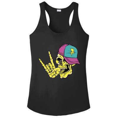Rock On Cool Skull Ladies PosiCharge Competitor Racerback Tank
