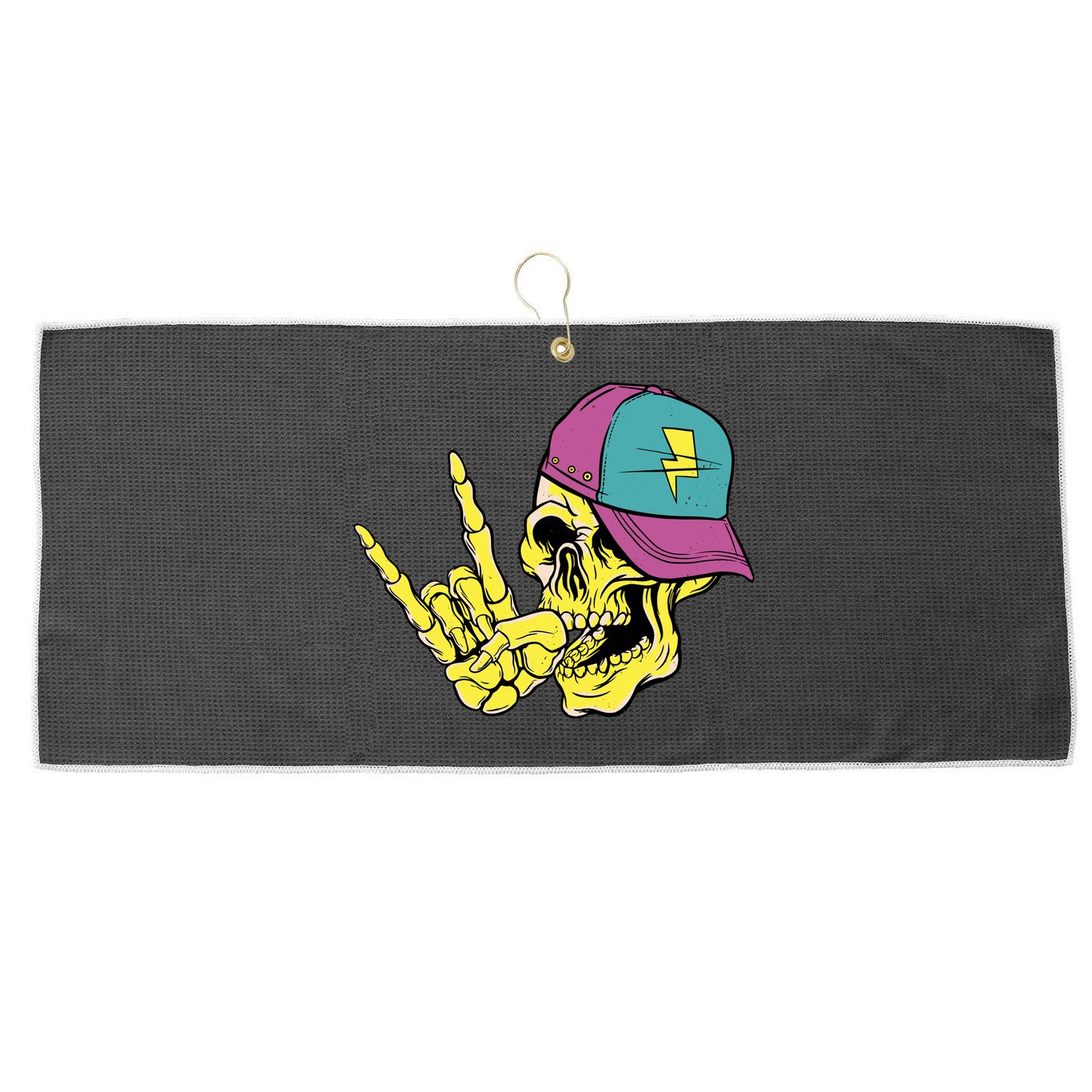 Rock On Cool Skull Large Microfiber Waffle Golf Towel
