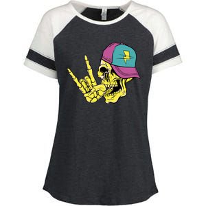 Rock On Cool Skull Enza Ladies Jersey Colorblock Tee