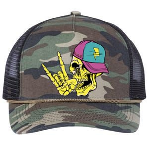 Rock On Cool Skull Retro Rope Trucker Hat Cap