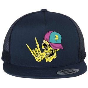 Rock On Cool Skull Flat Bill Trucker Hat