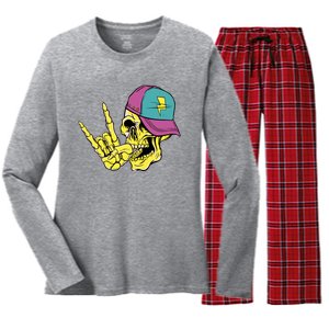 Rock On Cool Skull Women's Long Sleeve Flannel Pajama Set 