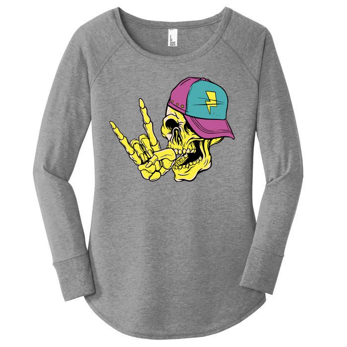 Rock On Cool Skull Women's Perfect Tri Tunic Long Sleeve Shirt