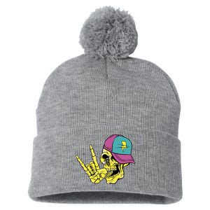 Rock On Cool Skull Pom Pom 12in Knit Beanie