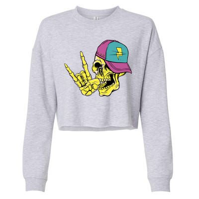 Rock On Cool Skull Cropped Pullover Crew