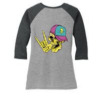 Rock On Cool Skull Women's Tri-Blend 3/4-Sleeve Raglan Shirt