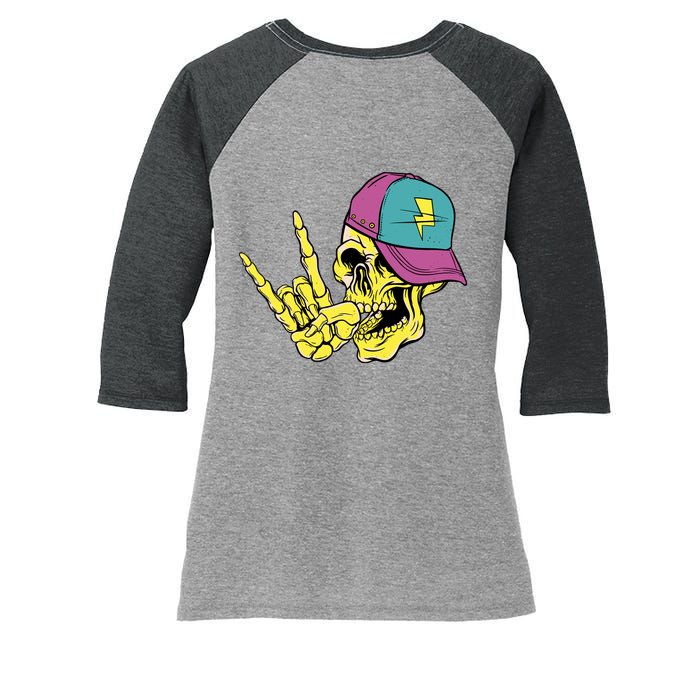 Rock On Cool Skull Women's Tri-Blend 3/4-Sleeve Raglan Shirt