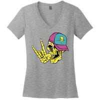 Rock On Cool Skull Women's V-Neck T-Shirt