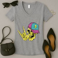 Rock On Cool Skull Women's V-Neck T-Shirt