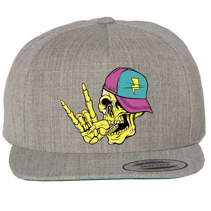 Rock On Cool Skull Wool Snapback Cap