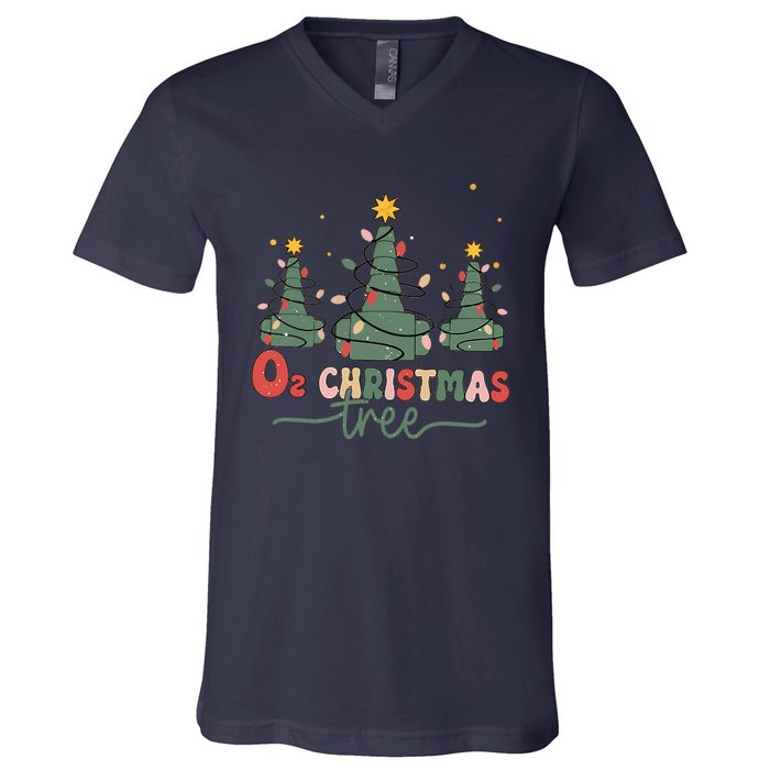 Retro Oh Christmas Tree Funny Nurse Rt Respiratory Therapist V-Neck T-Shirt