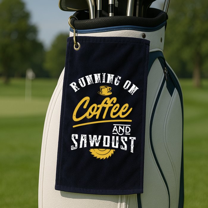 Running On Coffee And Sawdust Woodworking Golf Towel