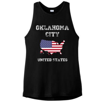 Retro Oklahoma City United States Distressed USA Flag Ladies PosiCharge Tri-Blend Wicking Tank