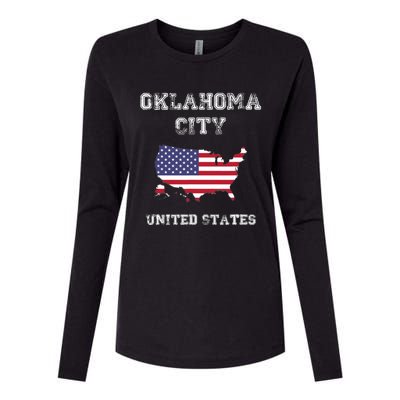 Retro Oklahoma City United States Distressed USA Flag Womens Cotton Relaxed Long Sleeve T-Shirt