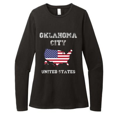 Retro Oklahoma City United States Distressed USA Flag Womens CVC Long Sleeve Shirt