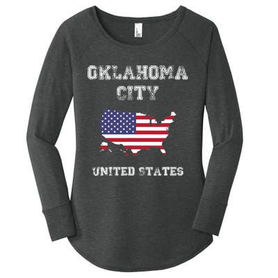 Retro Oklahoma City United States Distressed USA Flag Women's Perfect Tri Tunic Long Sleeve Shirt