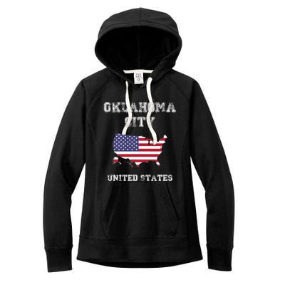 Retro Oklahoma City United States Distressed USA Flag Women's Fleece Hoodie