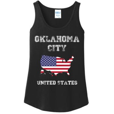 Retro Oklahoma City United States Distressed USA Flag Ladies Essential Tank