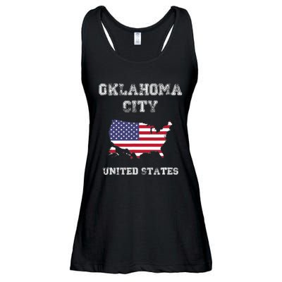 Retro Oklahoma City United States Distressed USA Flag Ladies Essential Flowy Tank