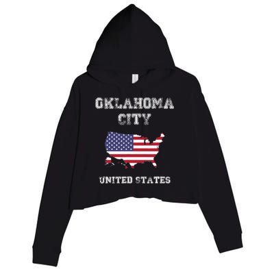 Retro Oklahoma City United States Distressed USA Flag Crop Fleece Hoodie