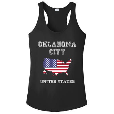 Retro Oklahoma City United States Distressed USA Flag Ladies PosiCharge Competitor Racerback Tank