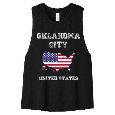 Retro Oklahoma City United States Distressed USA Flag Women's Racerback Cropped Tank