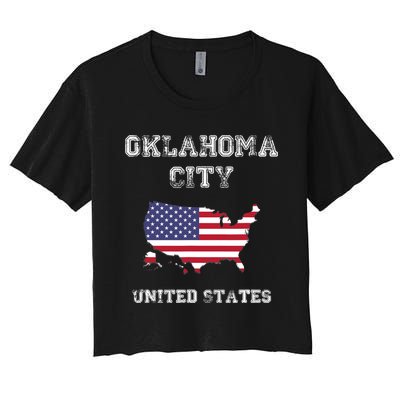 Retro Oklahoma City United States Distressed USA Flag Women's Crop Top Tee